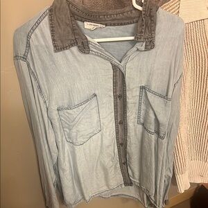 Light Blue Button-Up Shirt with Gray Accents